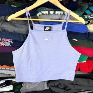 Nike Womens Cropped Cami Tank Top Lavender Purple Ribbed Swoosh Logo Size M